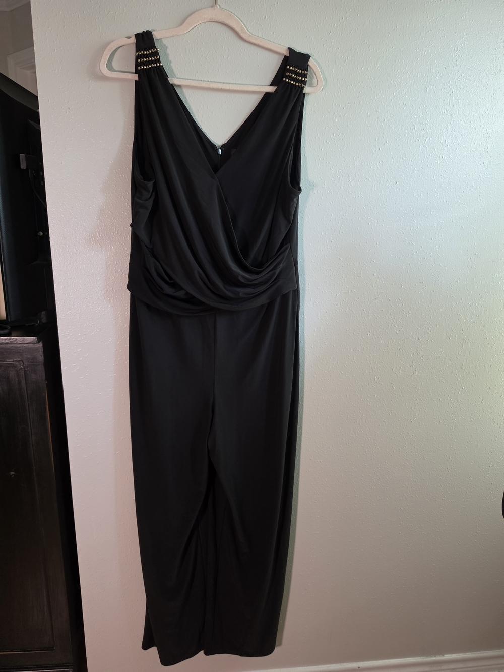White House Black Market Black Sleeveless Draped Jumpsuit with Beaded Straps